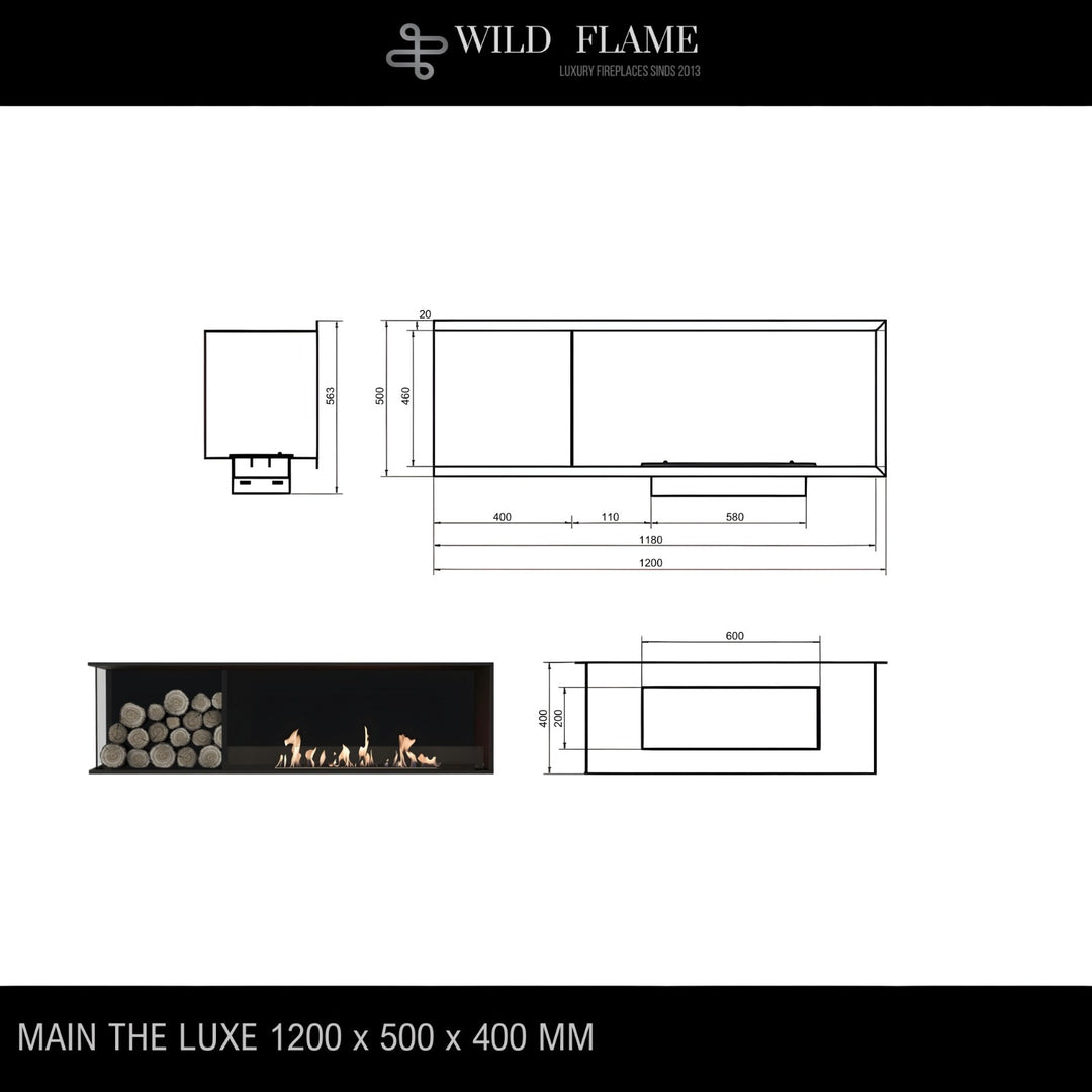 Bioethanol Eck Einbaukamin - BASE WOOD R120