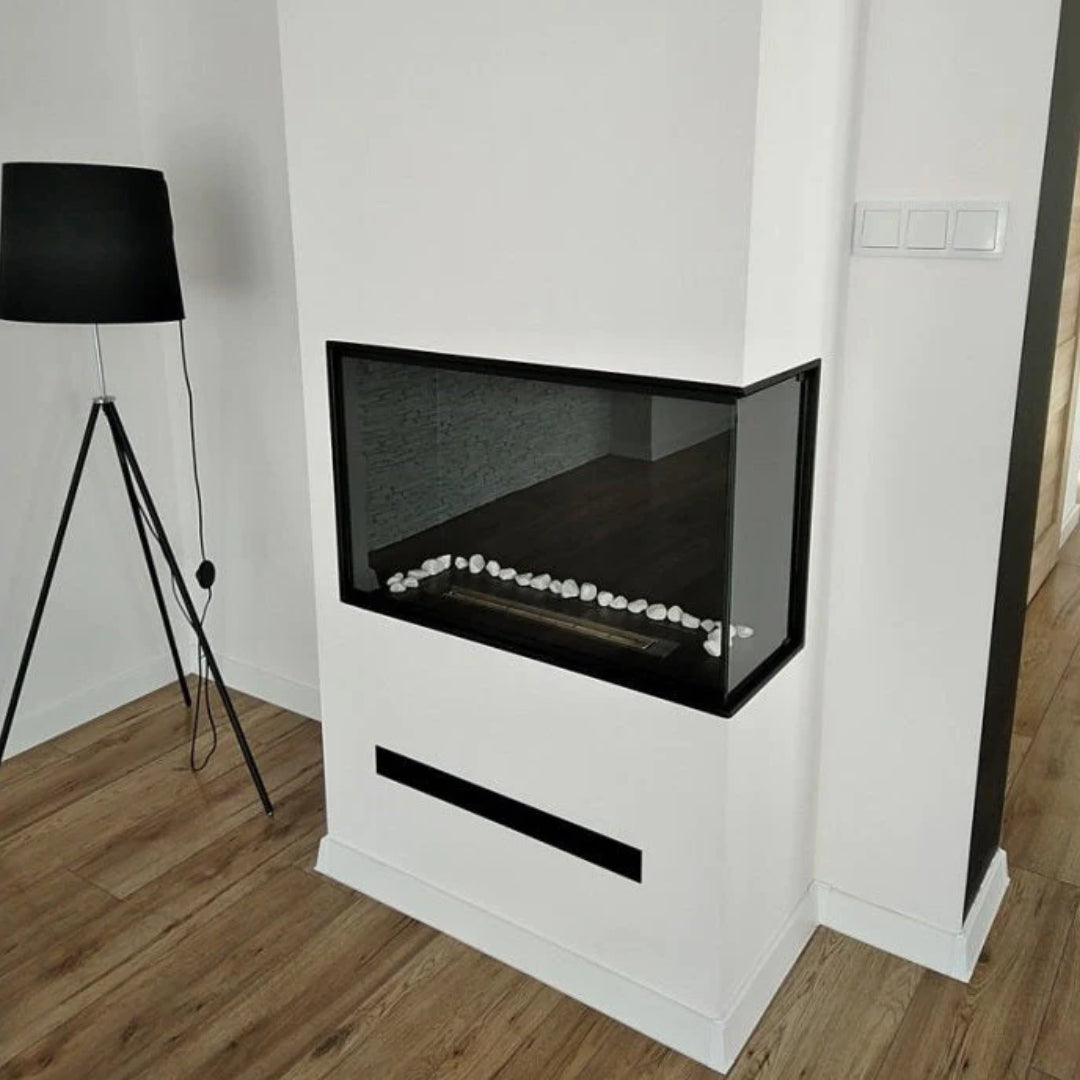 Bioethanol Eck Einbaukamin 60cm rechts Wohnzimmer Raumteiler Trockenbau Ethanolkamin Kaminofen