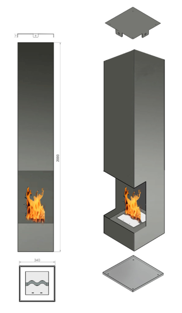 bioethanol-haengekamin-decke-deckenmontage-ethanolkamin-marsili-3side-viereckig-seidenmatt-schwarz-mit-flammen-3d-modell-technische-skizze